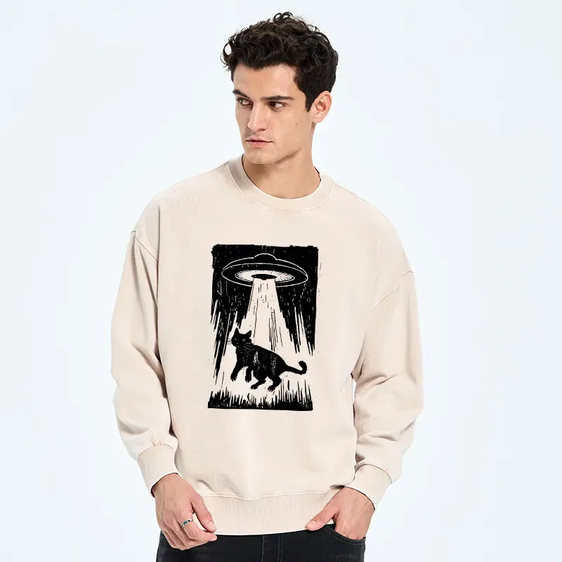 Kyoto-Lion Cat Kidnapped By Aliens Washed Sweatshirt