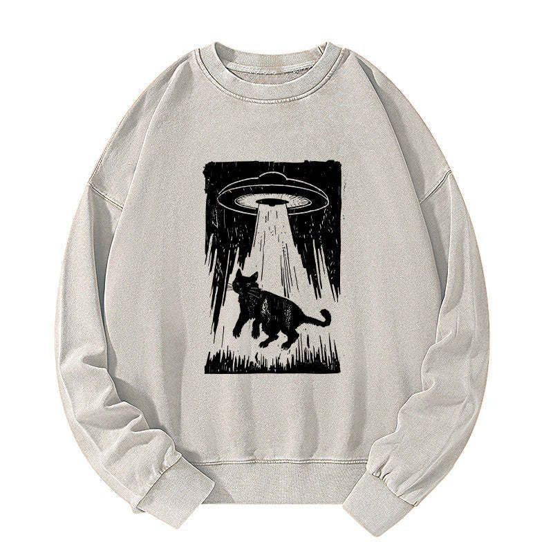 Japanese Cat Alien Washed Sweatshirt