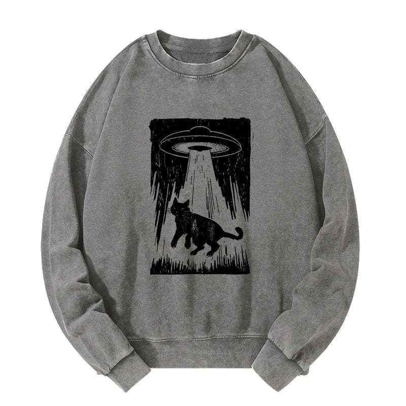 Japanese Cat Alien Washed Sweatshirt