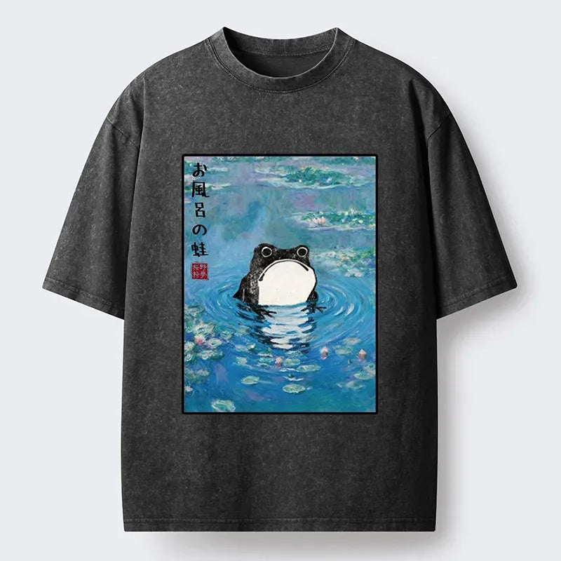 Washed Unisex Frog T-Shirt for Daily Casual Wear
