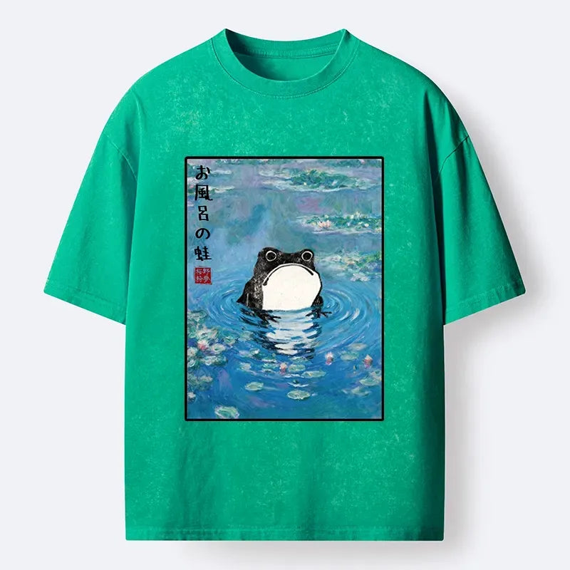 Washed Unisex Frog T-Shirt for Daily Casual Wear