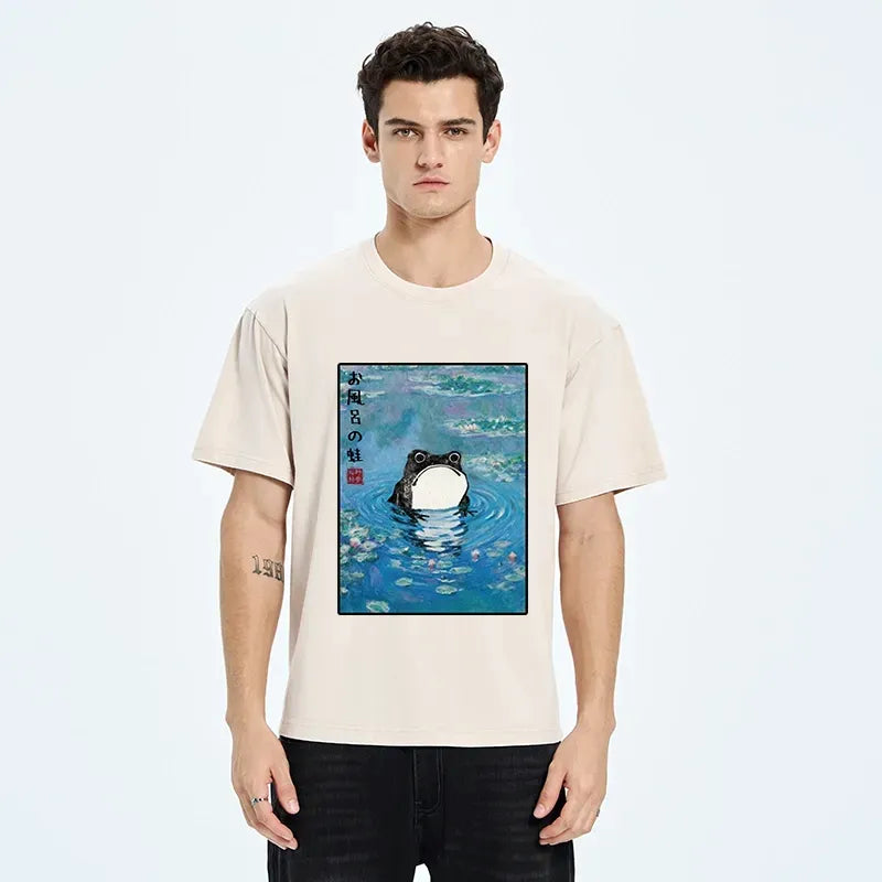 Kyoto-Lion Japanese Style Frog In The Bath Washed T-Shirt