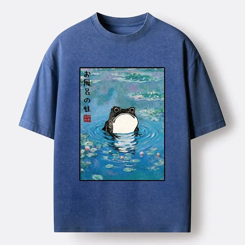 Washed Unisex Frog T-Shirt for Daily Casual Wear
