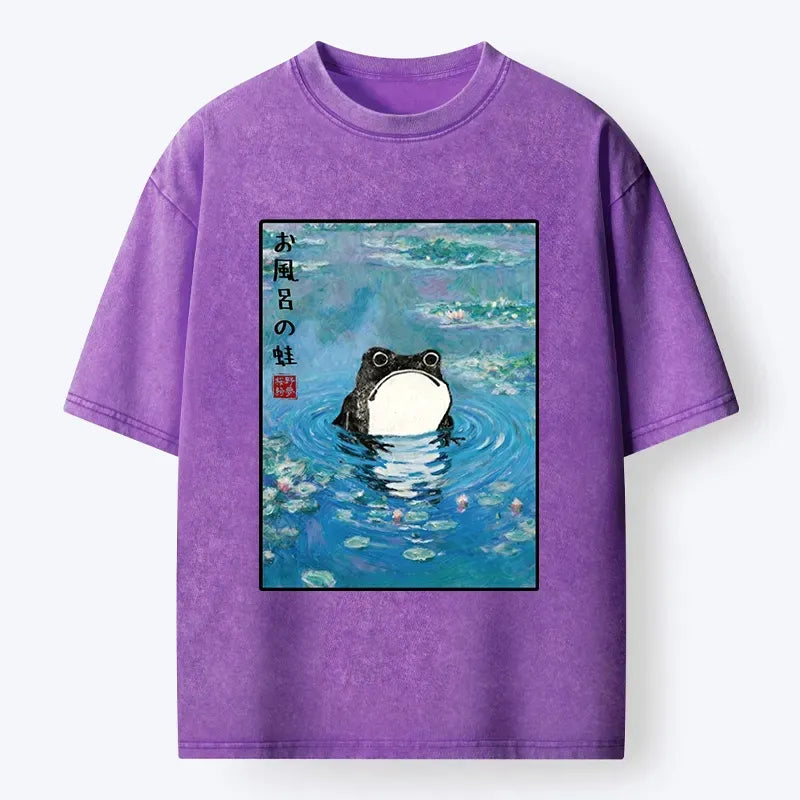 Japanese Style Frog in Bath T-Shirt for Streetwear