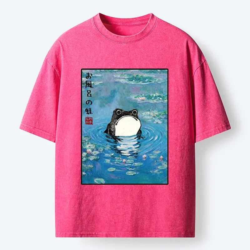 Washed Unisex Frog T-Shirt for Daily Casual Wear