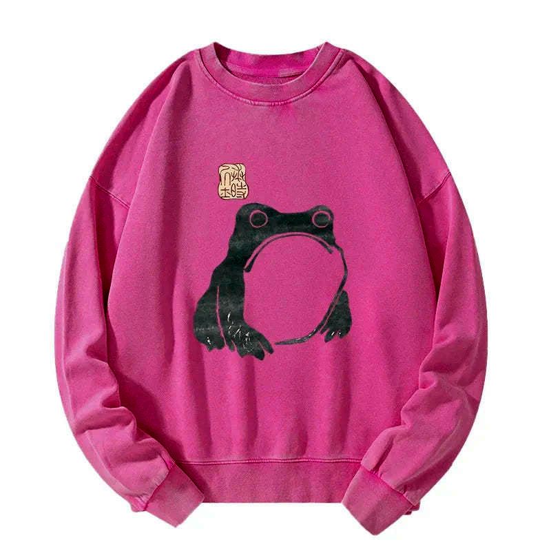 Kyoto-Lion Matsumoto Hoji woodblock print frog Washed Sweatshirt