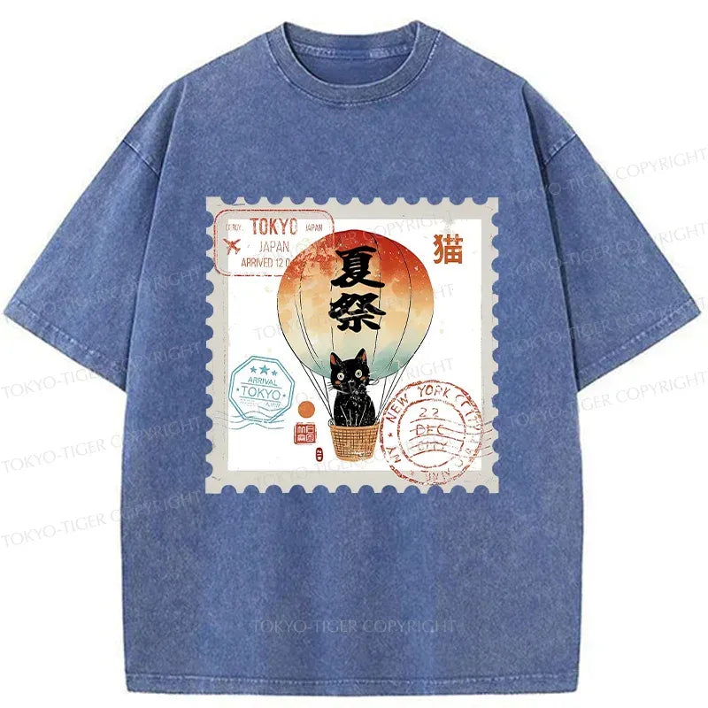 Japanese Cat Stamp T-Shirt for Daily Wear