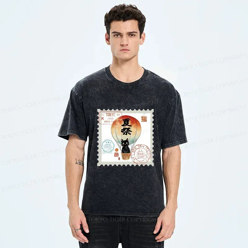 Japanese Cat Stamp T-Shirt for Daily Wear