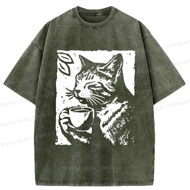 Japanese Cat Washed T-Shirt for Gift for Her