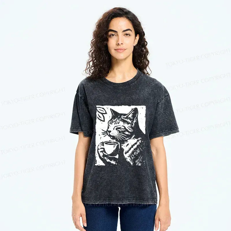 Kyoto-Lion Comfortable Cat Washed T-Shirt