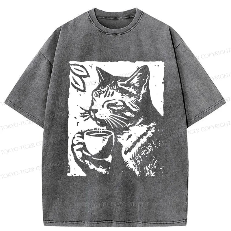 Japanese Cat Washed T-Shirt for Gift for Her