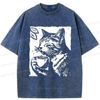 Comfortable Kyoto Cat Vintage T-Shirt for Summer