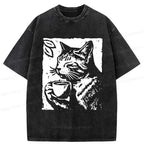 Comfortable Kyoto Cat Vintage T-Shirt for Summer