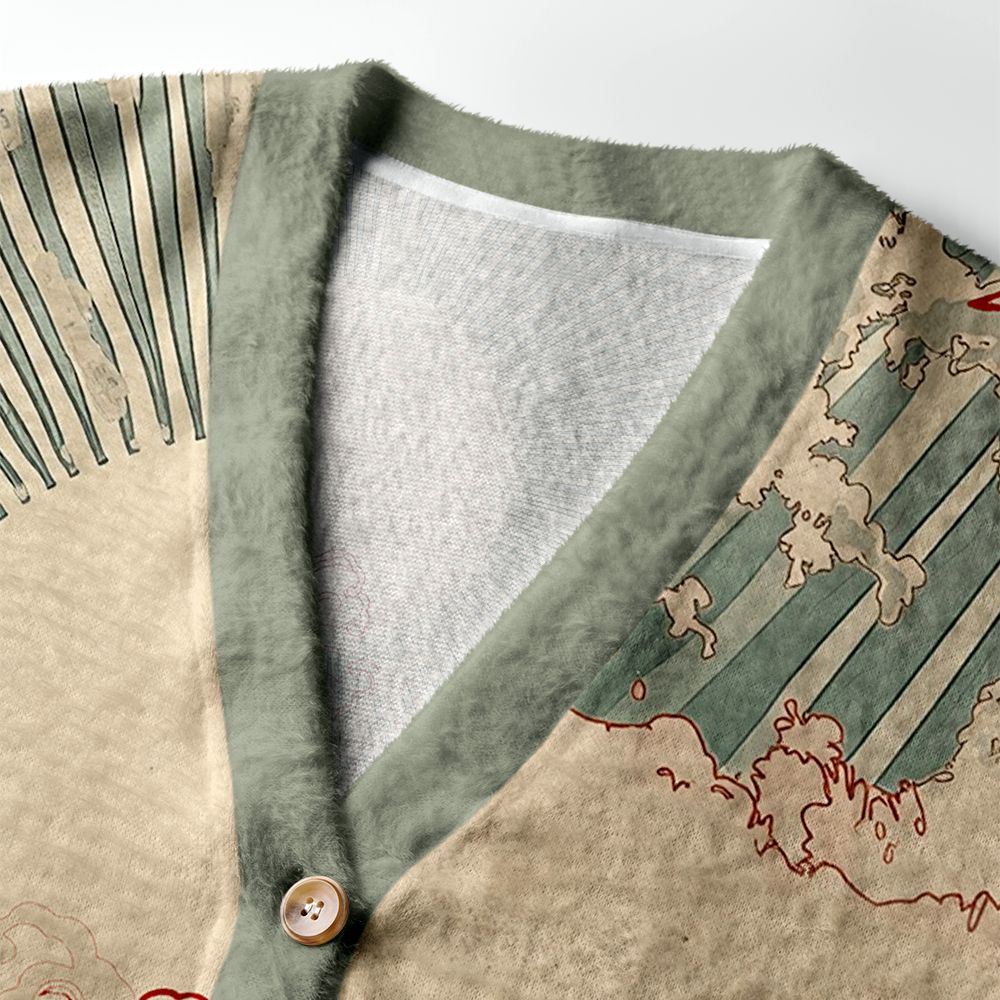 Kyoto-Lion Waves Of Lion And Koi Ugly Cardigan Sweater