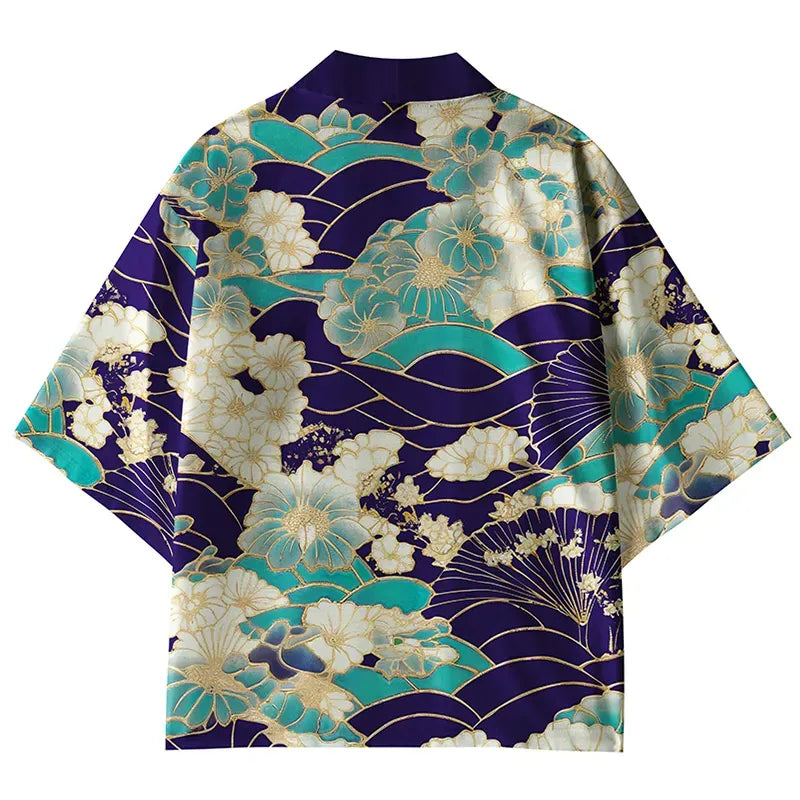 traditional japanese lion print kimono cardigan