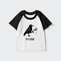 Kyoto-Lion Crow Drinking Black Coffee Funny Kids Raglan T-shirt