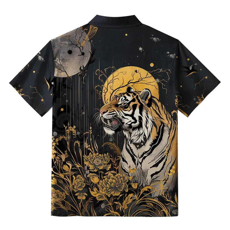 Kyoto-Lion Majesty in the Shadows The Forest Tiger Aloha Hawaiian Shirt