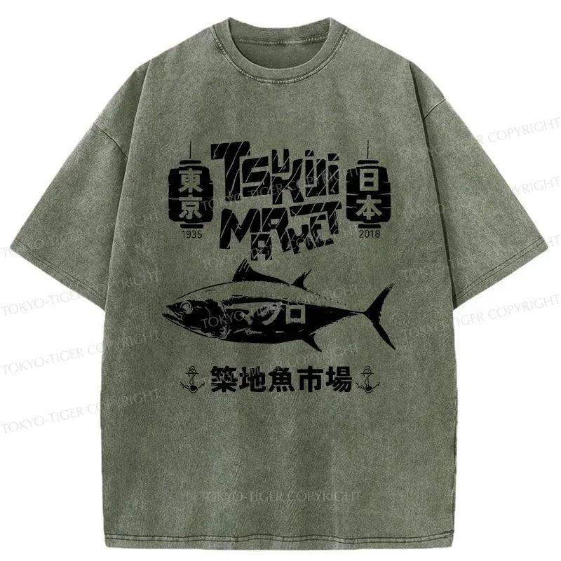Washed Ukiyo-e T-Shirt for Summer Vacation