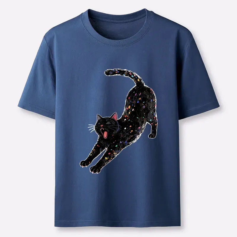 black cat yawning t-shirt for daily wear
