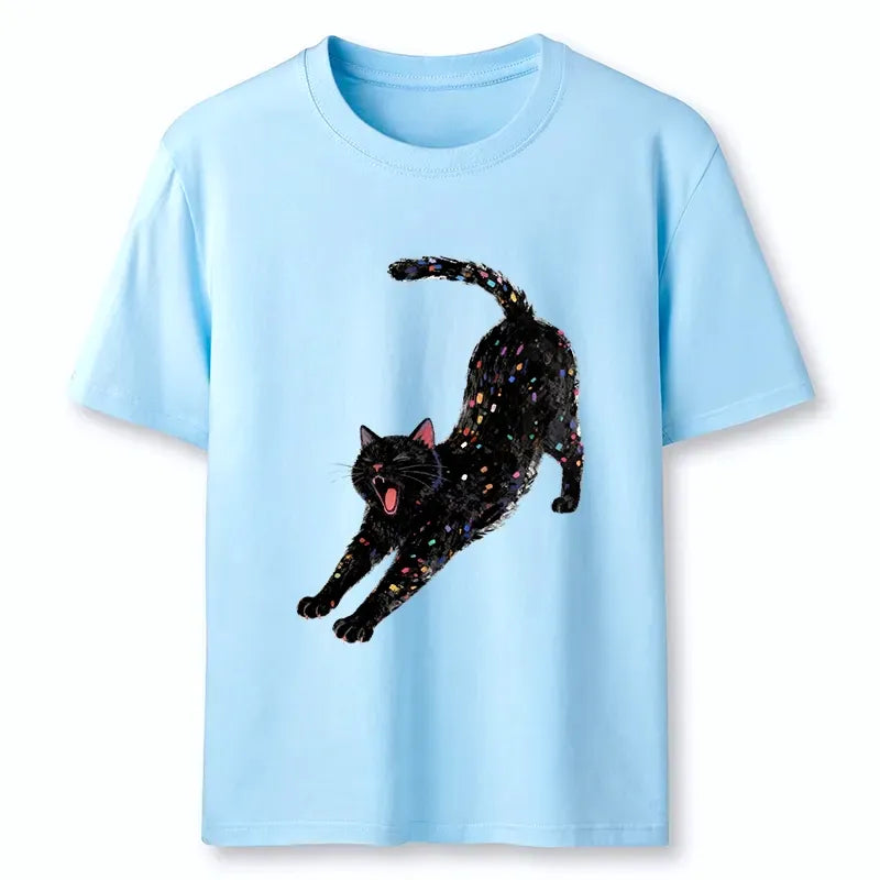 Kyoto-Lion Dreamy Black Cat Yawning And Stretching Classic T-Shirt