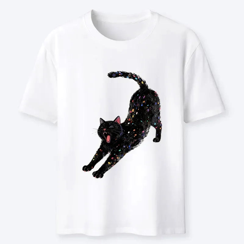 black cat yawning t-shirt for daily wear