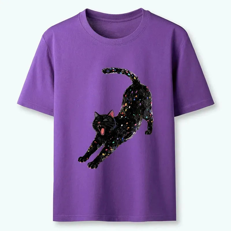 black cat yawning t-shirt for daily wear