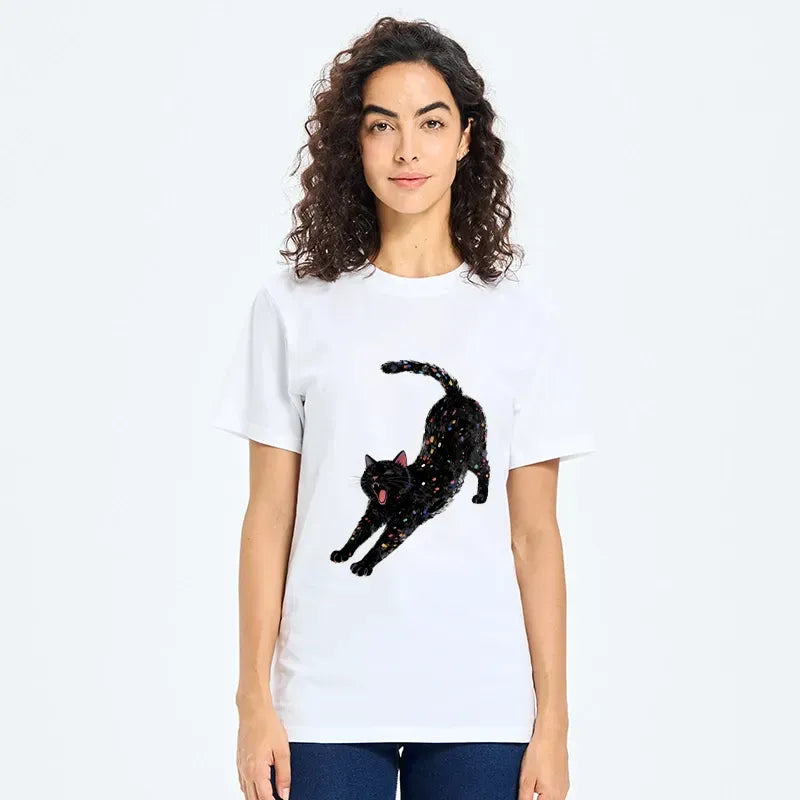 dreamy black cat cotton t-shirt on sale