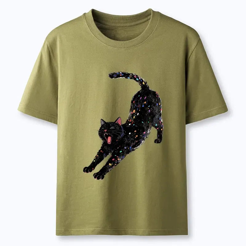 black cat yawning t-shirt for daily wear