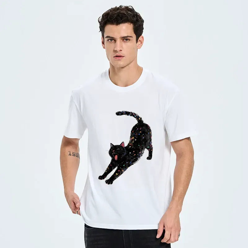 dreamy black cat cotton t-shirt on sale