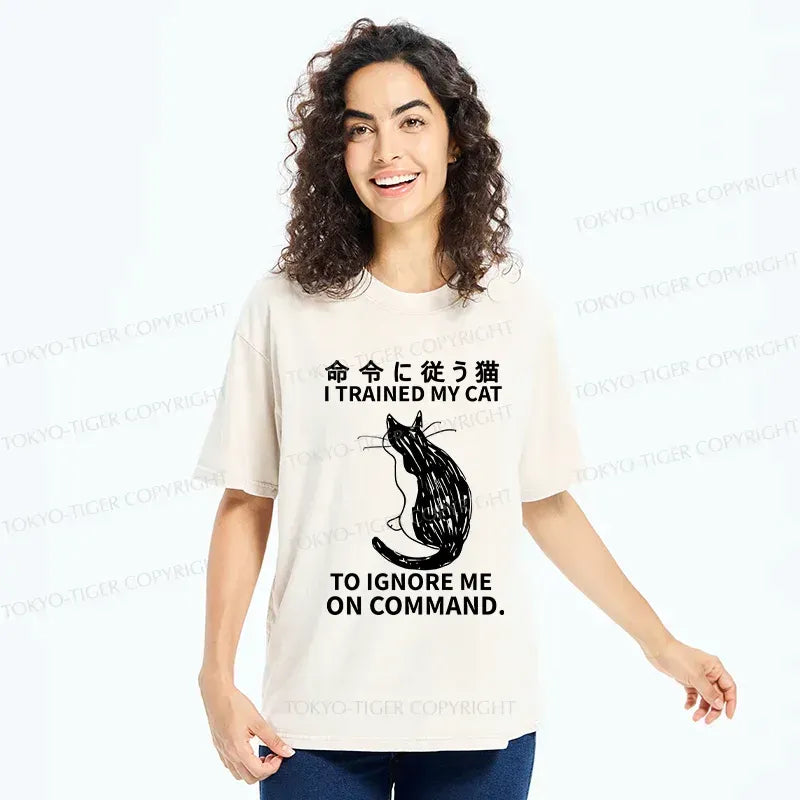 Japanese Cat Washed T-Shirt Gift for Him