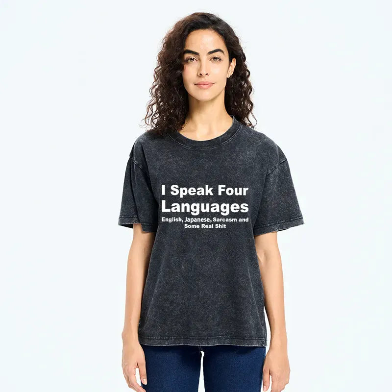 Kyoto-Lion Speak Four Languages Washed T-Shirt
