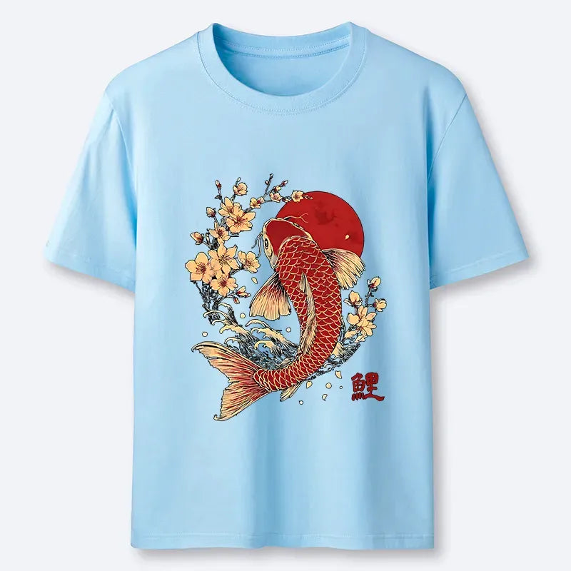 Unisex Cotton T-Shirt with Koi Design