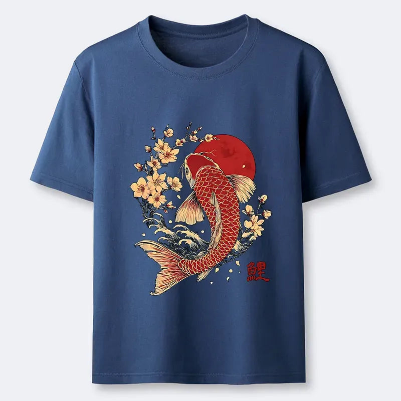 Unisex Cotton T-Shirt with Koi Design