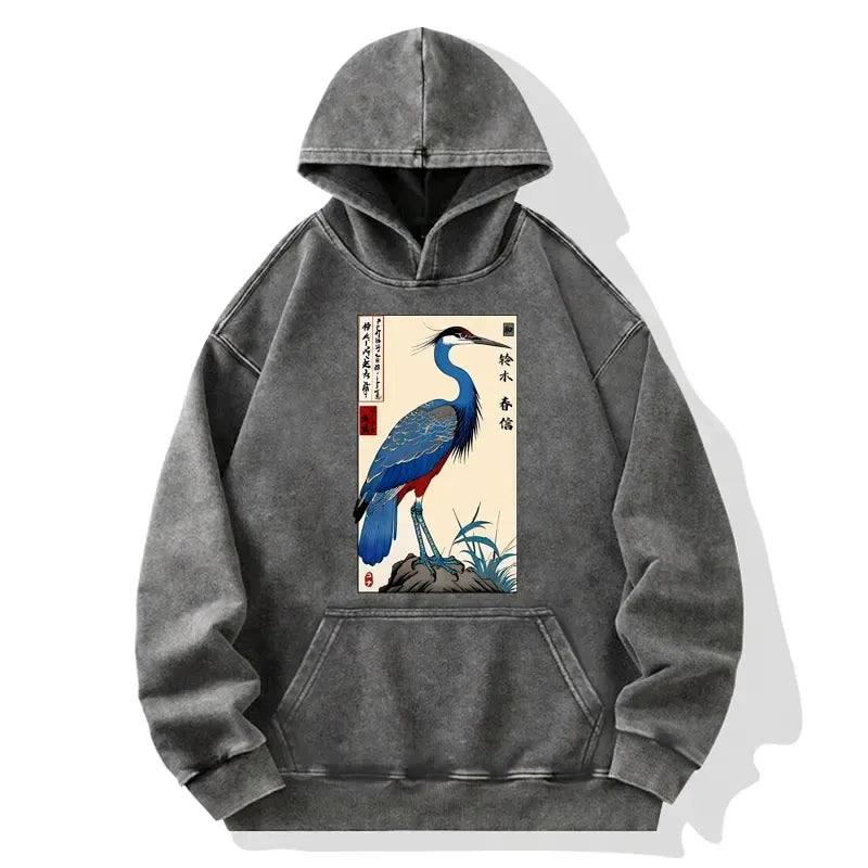 colorful crane Japanese hoodie