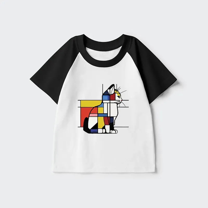 Japanese Geometric Cat Kids Raglan T-Shirt