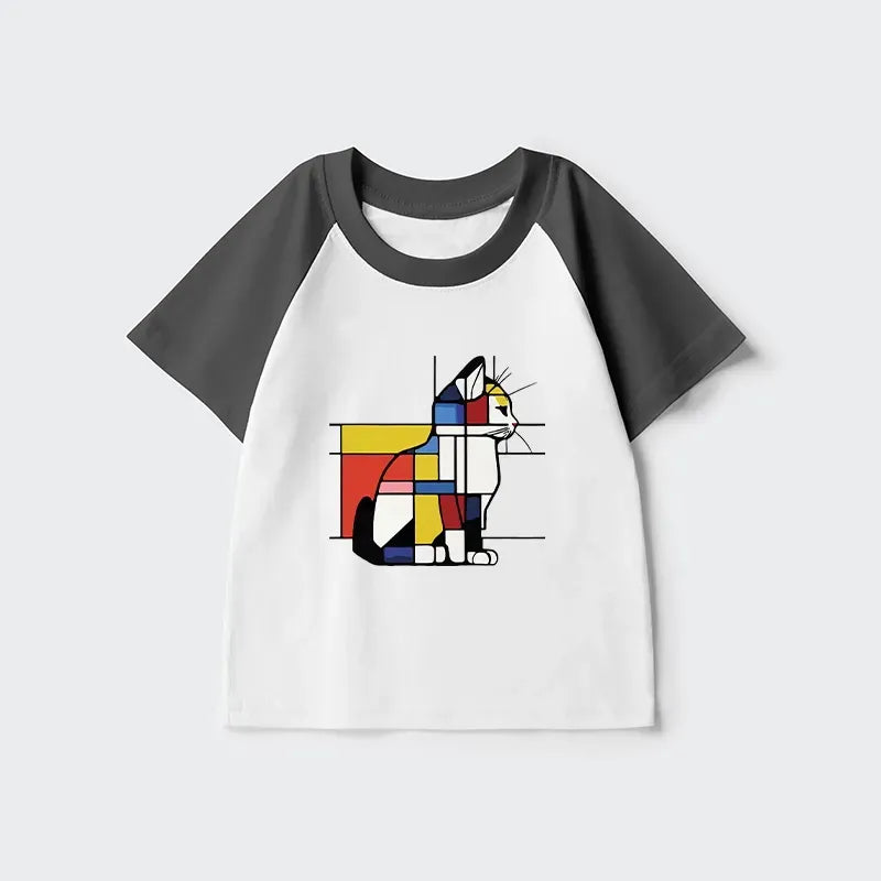 Japanese Geometric Cat Kids Raglan T-Shirt