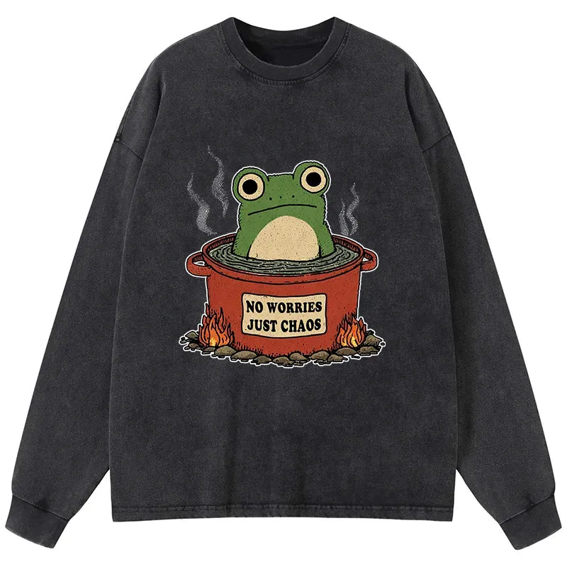 Kyoto-Lion Frog£ºNo Worries£¬Just Chaos Washed Long Sleeve T-Shirt