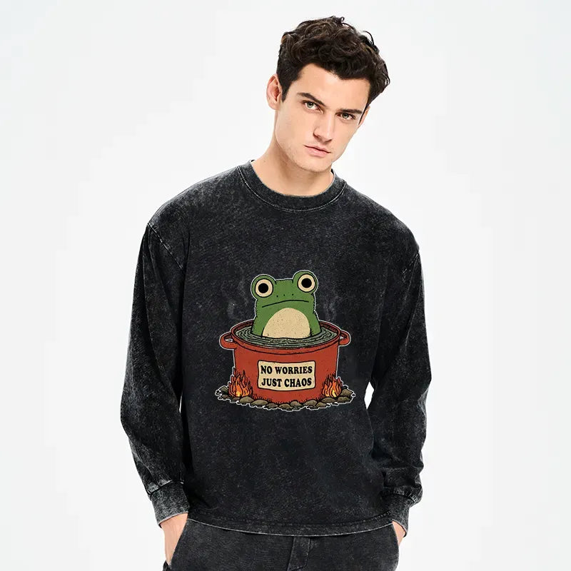 Kyoto-Lion Frog£ºNo Worries£¬Just Chaos Washed Long Sleeve T-Shirt