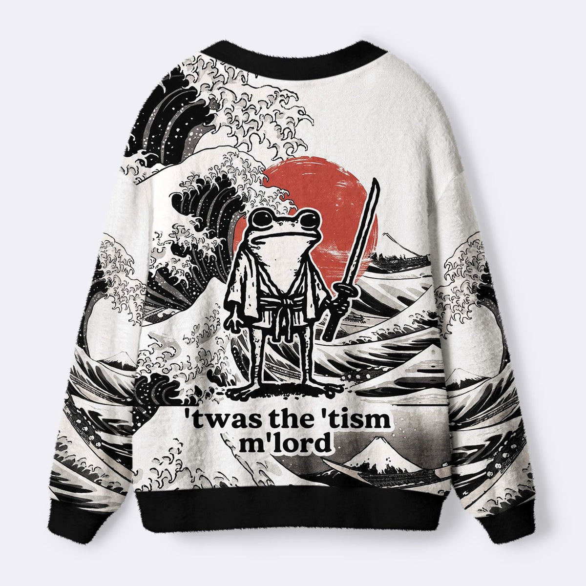 Kyoto-Lion Focused Samurai Frog Ugly Cardigan Sweater