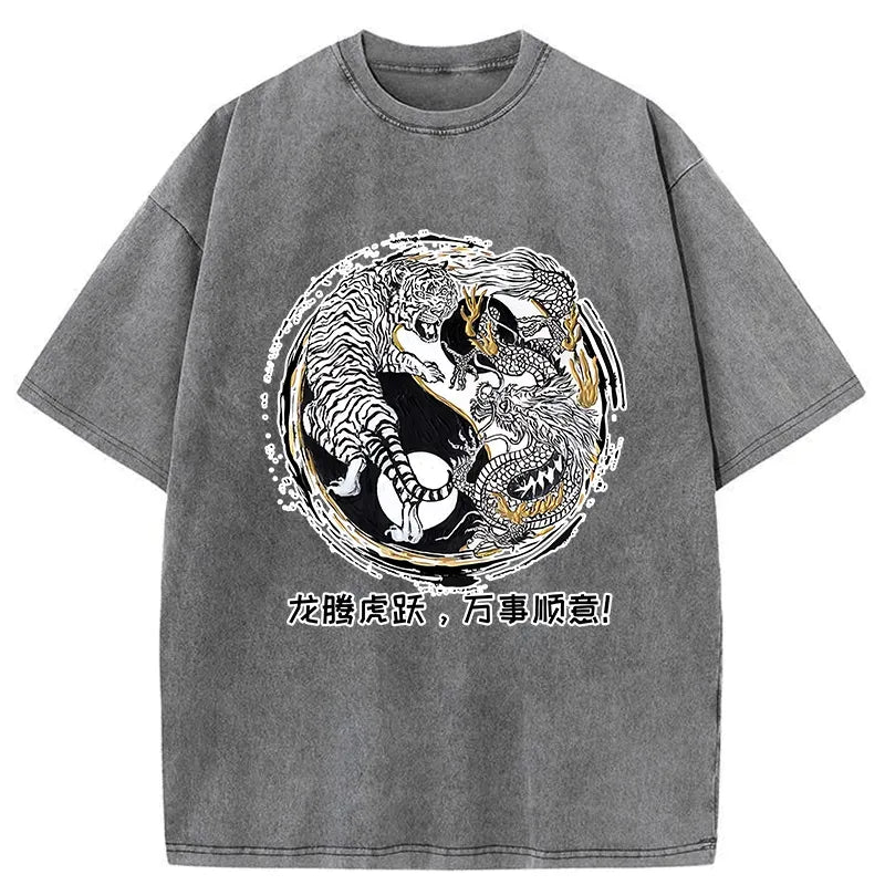 Washed Dragon Tiger T-Shirt for Streetwear