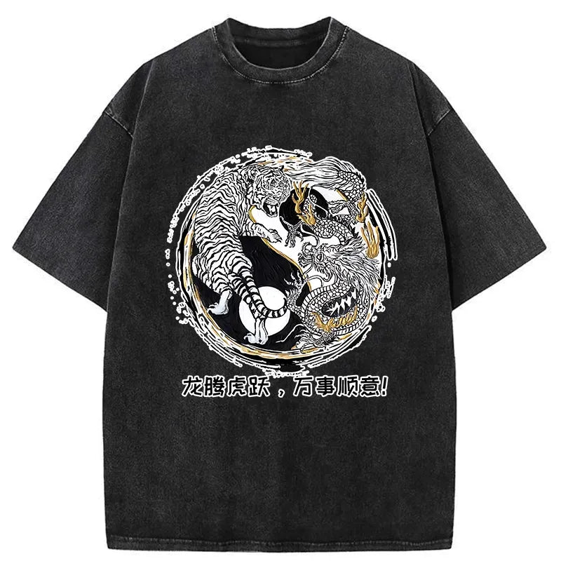 Washed Dragon Tiger T-Shirt for Streetwear