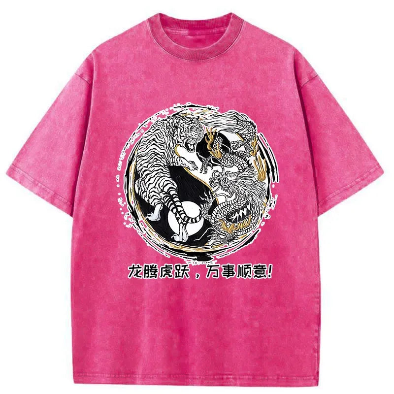 Washed Dragon Tiger T-Shirt for Streetwear