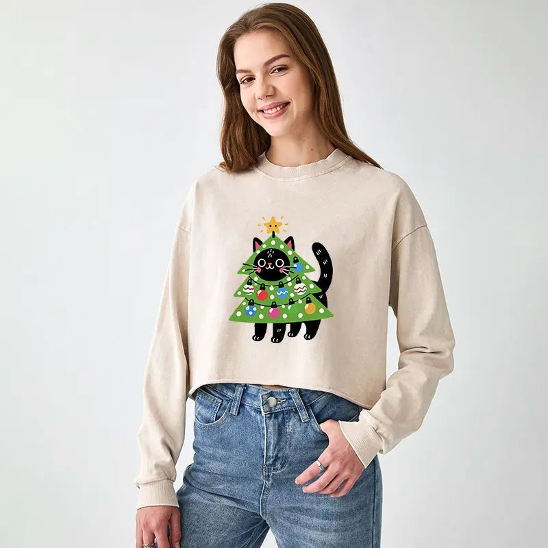 Washed Crop Sweatshirt for Daily Wear
