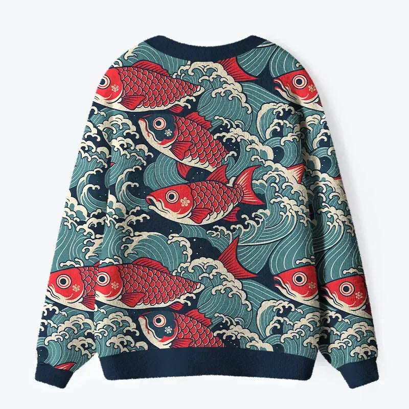 Japanese koi wave unisex cardigan