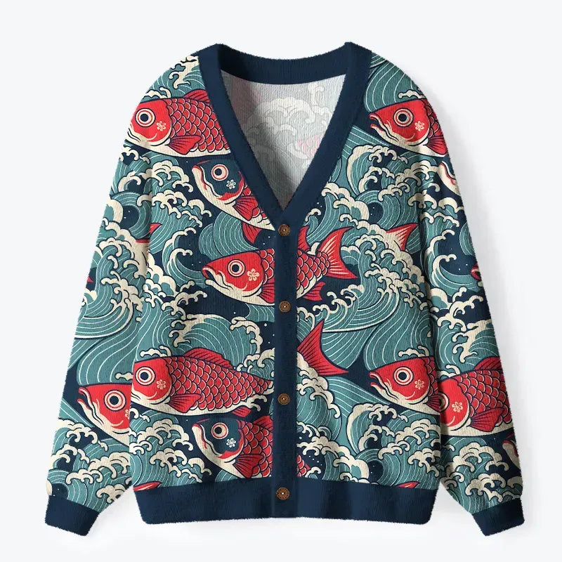 Ukiyo-e koi cardigan for everyday wear