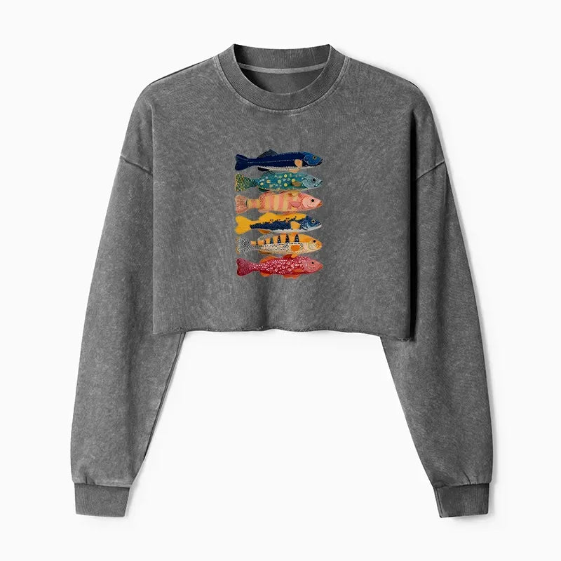 Colorful Japanese Fish Art Washed Sweatshirt