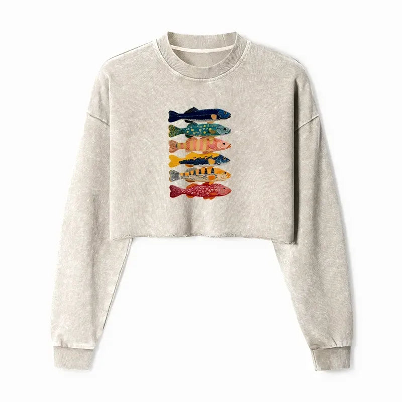 Vintage Japanese Art Crop Sweatshirt for Women