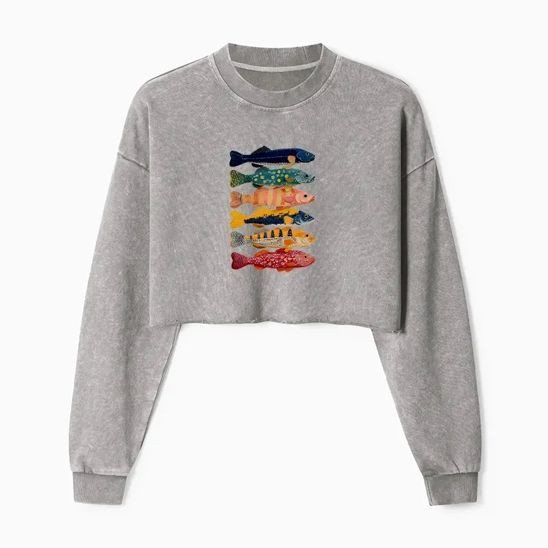 Vintage Japanese Art Crop Sweatshirt for Women