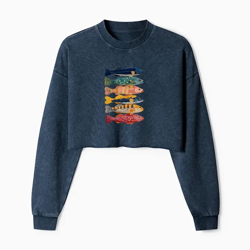Colorful Japanese Fish Art Washed Sweatshirt