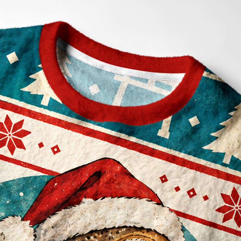 Kyoto-Lion Japanese Winter Owl Fuzzy Christmas Ugly Sweatshirt